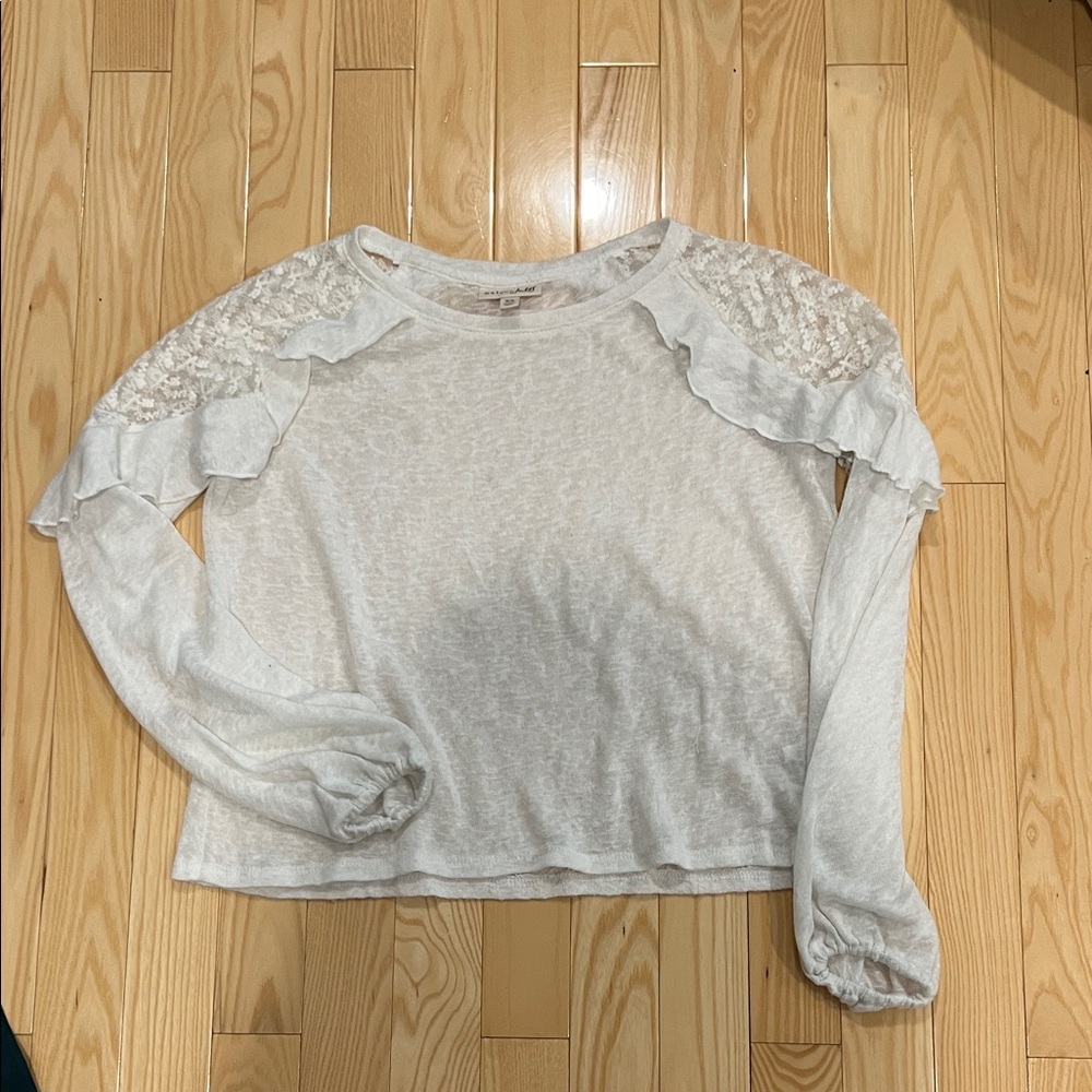 Maison Jules Cream Lace Accent Blouse